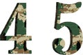 abstract font alphabet with military camouflage texture pair of numbers four and five