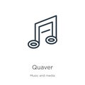 Quaver icon. Thin linear quaver outline icon isolated on white background from music and media collection. Line vector sign,