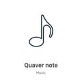 Quaver note outline vector icon. Thin line black quaver note icon, flat vector simple element illustration from editable music Royalty Free Stock Photo