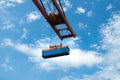 Quay crane discharging shipping container with blue sky background Royalty Free Stock Photo