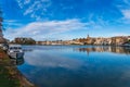 Quay of the Cybelle, and the Canal du Midi, in Castelnaudary, in Aude, in Occitanie, France Royalty Free Stock Photo