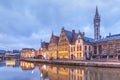 Quay Graslei in the evening, Ghent town, Belgium Royalty Free Stock Photo