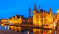 Quay Graslei in Ghent town at evening, Belgium