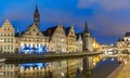 Quay Graslei in Ghent town in the evening, Belgium