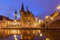 Quay Graslei in Ghent town at night, Belgium Royalty Free Stock Photo
