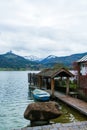 Quay on Lake Wolfgangnear St. Wolfgang town and Schafberg Alps, Royalty Free Stock Photo