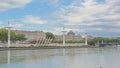 Quay of river Rhone, with staircase and towers of municipal swimming pool of Lyon