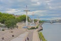 Quay of river Rhone, with staircase and towers of municipal swimming pool of Lyon