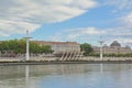 Quay of river Rhone, with towers of municipal swimming pool of Lyon