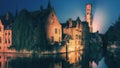 Quay of the Rosary at night. Bruges, Belgium