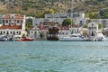 Quay seaside town, standing at the water`s edge and at the foot of the mountains, the Parking of ships Royalty Free Stock Photo