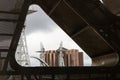 Quay West building and Millenium Bridge at the Salford Quays Royalty Free Stock Photo