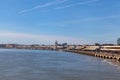 Quays des Chartrons and de Bacalan on a bright sunny day and Bordeaux skyline, France