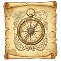 Que-styled illustration featuring a large, ornate compass centered on an Royalty Free Stock Photo