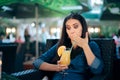 Nauseated Woman Drinking Lemonade Feeling Sick