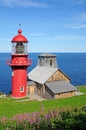Quebec; Canada- june 25 2018 : lighthouse of Pointe a la Renommee in Gaspesie Royalty Free Stock Photo