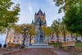 Fairmont Le Chateau Frontenac sunset time view. Quebec City Old Town in autumn dusk. Royalty Free Stock Photo