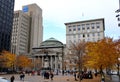 The view of Bank of Montreal and office buildings surrounded by striking colors of fall