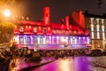 Quebec, Canada Sept 3, 2018:Illuminated famous restaurants at night in Quebec City Quebec QC Canada