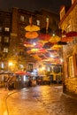 Quebec, Canada Sept 3, 2018:Umbrellas Petit Champlain Street in Quebec City Quebec QC Canada