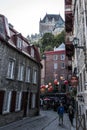 Quebec City Canada 13.09.2017 Lower Old Town Basse-Ville and Chateau Frontenac in Background Royalty Free Stock Photo