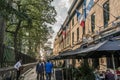 Quebec City Canada 13.09.2017 People living and eating in Old town street with colorful sunset