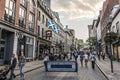 Quebec City Canada 13.09.2017 People living and eating in Old town street with colorful sunset