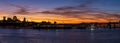 Panoramic view of the Queen Mary 2 docked in the old port and the Quebec City skyline seen at sunset Royalty Free Stock Photo