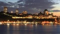 Panoramic view of Quebec City skyline at dusk with Saint Lawrence River on the foreground Royalty Free Stock Photo