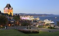 Quebec City and St. Lawrence River with a cruise ship at dusk, Canada Royalty Free Stock Photo