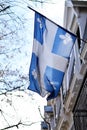 Quebec flag in Montreal billowing in the breeze Royalty Free Stock Photo