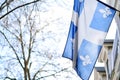 Quebec flag in Montreal billowing in the breeze Royalty Free Stock Photo