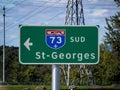 Quebec Highway 73 Sign South To St. Georges From Quebec City Royalty Free Stock Photo