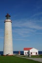 Quebec, the lighthouse of Cap les Rosiers in Gaspesie Royalty Free Stock Photo