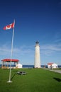 Quebec, the lighthouse of Cap les Rosiers in Gaspesie Royalty Free Stock Photo