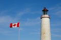 Quebec, the lighthouse of Cap les Rosiers in Gaspesie Royalty Free Stock Photo