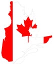 Quebec map with Canadian flag - the biggest province and territory of Canada