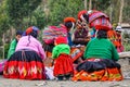 Quechua group talking in a village in the Andes, Ollantaytambo,