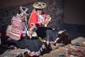 Quechua ladies weave Andean textiles. Chillca, Cusco, Peru