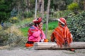 Quechua mother and son in a village in the Andes, Ollantaytambo, Peru Royalty Free Stock Photo