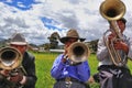 Quechua native men from Peru in playing instruments