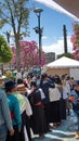 Quechua people in a line for food