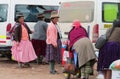 Quechua woman at the bus stop in latin american