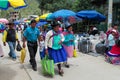 Quechua woman in traditional cloth at the food market Royalty Free Stock Photo