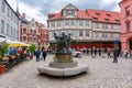 Quedlinburg, Germany - May 2019: Market square in center of Quedlinburg old town