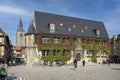 QUEDLINBURG, GERMANY - OCTOBER 14, 2021: Historic city hall building at the central market square of Quedlinburg, Germany