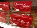 Boxes of Queen Anne Cordial Cherries chocolate Christmas candy for sale on a grocery store shelf