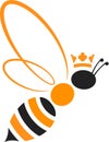 Queen bee icon with crown in yellow and black. Isolated and geometric.