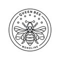 Queen Bee Monoline Logo Vector Graphic Design illustration Vintage Badge Emblem Symbol and Icon Royalty Free Stock Photo