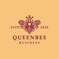 Queen Bee Monoline Vector Logo Design illustration Royalty Free Stock Photo